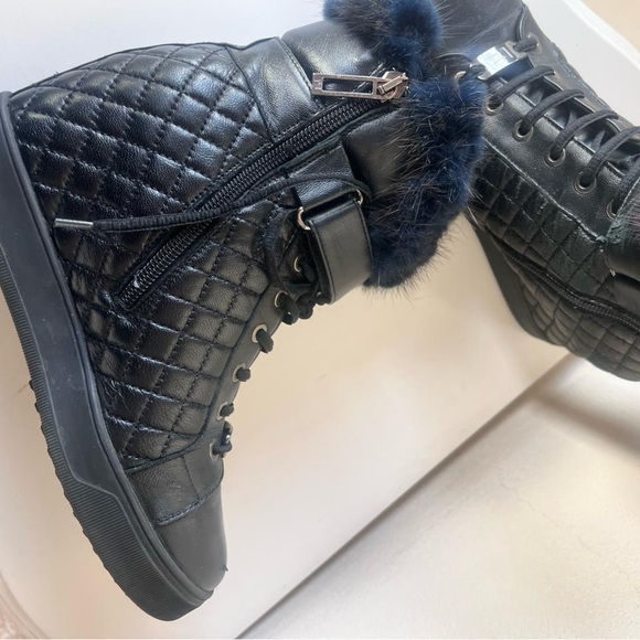 Made in Italy Marino Fabiani Black High-Top Sneakers with fur orthopedic heel - Picture 3 of 12